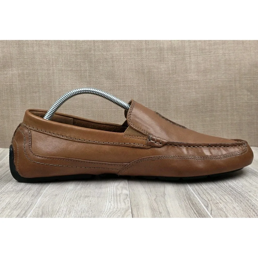Clarks Ashmont Race Mens 9.5M Light Tan Leather Driving Moccasin Loafers Shoes